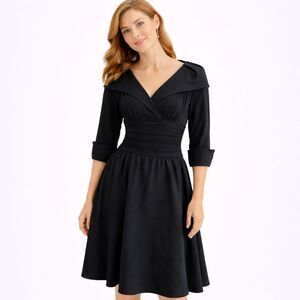 Eliza J 3/4 Sleeve V-neck Dress Black 6